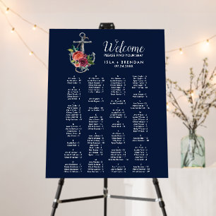 Floral Anchor Navy Autumn Alphabetical Table Plan Foam Board