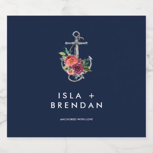 Floral Anchor  Navy Autumn Anchored with Love Liquor Bottle Label