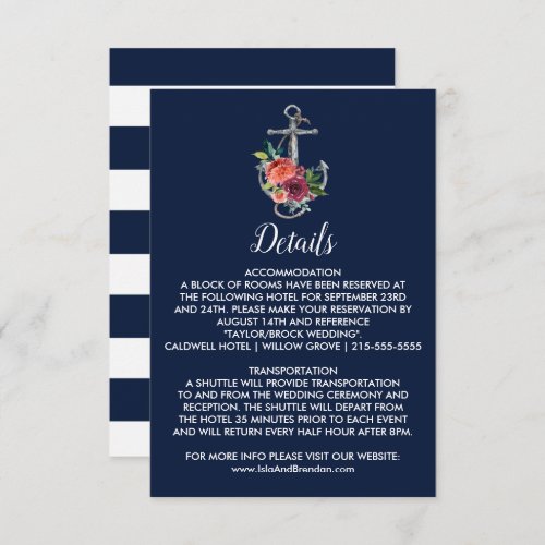 Floral Anchor  Navy Autumn Details Insert Card