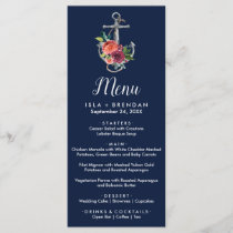 Floral Anchor | Navy Autumn Dinner Menu Card