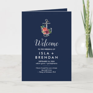 Floral Anchor Navy Autumn Folded Wedding Program