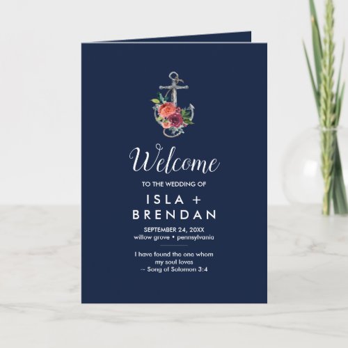 Floral Anchor  Navy Autumn Folded Wedding Program