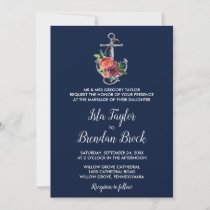 Floral Anchor | Navy Autumn Formal Wedding Invitation