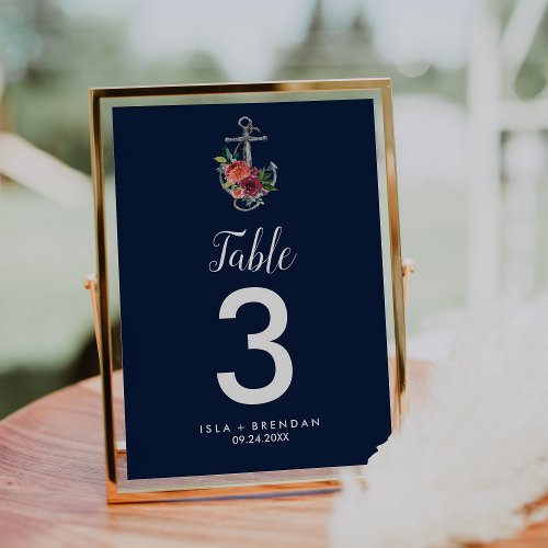 Floral Anchor  Navy Autumn Table Number