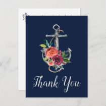 Floral Anchor | Navy Autumn Thank You Postcard
