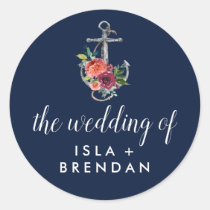 Floral Anchor Navy Autumn The Wedding Of Classic Round Sticker