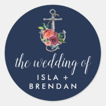 Floral Anchor Navy Autumn The Wedding Of Classic Round Sticker