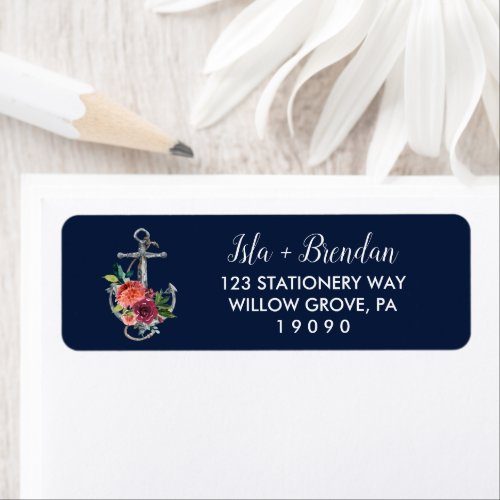 Floral Anchor  Navy Autumn Wedding Label