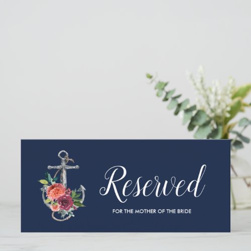 Floral Anchor  Navy Autumn Wedding Reserved Sign