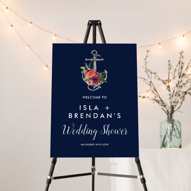 Floral Anchor | Navy Autumn Wedding Shower Welcome Foam Board (In Situ (Stand))