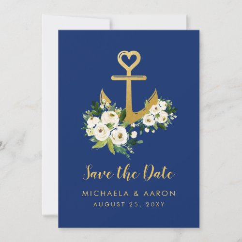 Floral Anchor Navy Nautical Save the Date Card