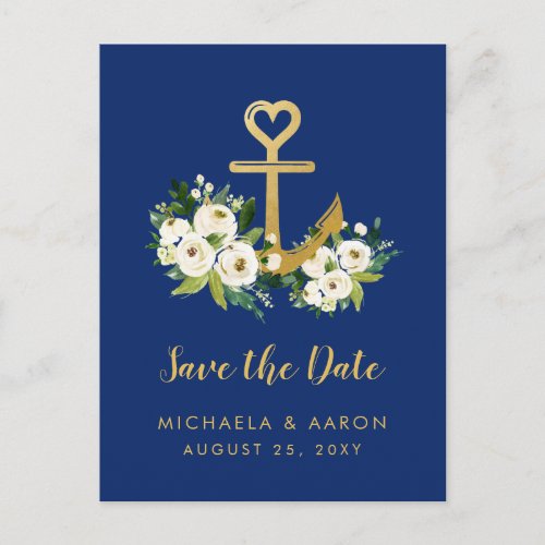 Floral Anchor Navy Nautical Save the Date Card