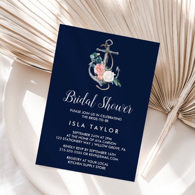 Floral Anchor | Navy Summer Bridal Shower Invitation