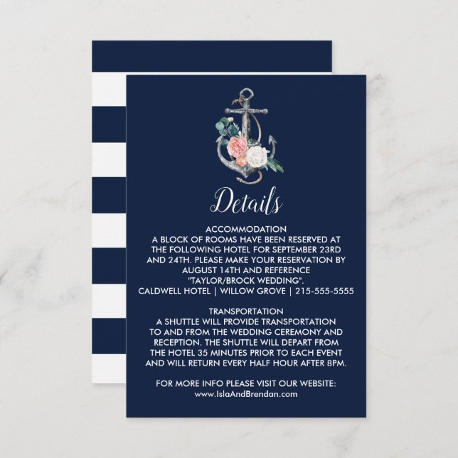 Floral Anchor | Navy Summer Details Insert Card (Front/Back)