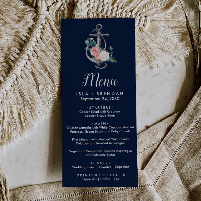 Floral Anchor | Navy Summer Dinner Menu Card (Creator Uploaded)