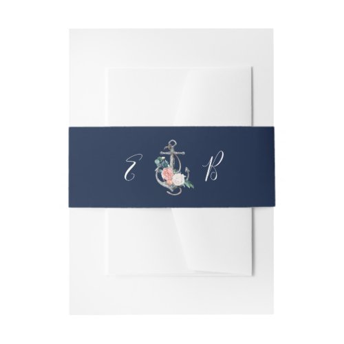 Floral Anchor  Navy Summer Invitation Belly Band
