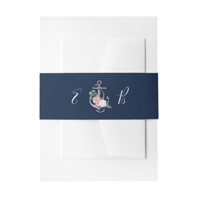 Floral Anchor | Navy Summer Invitation Belly Band (Front Example)