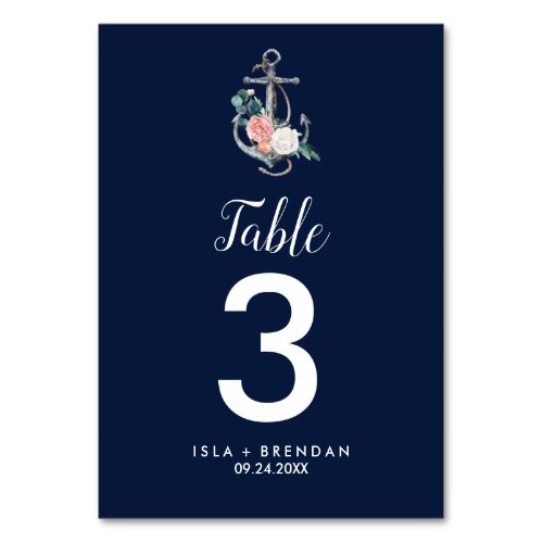 Floral Anchor  Navy Summer Table Number