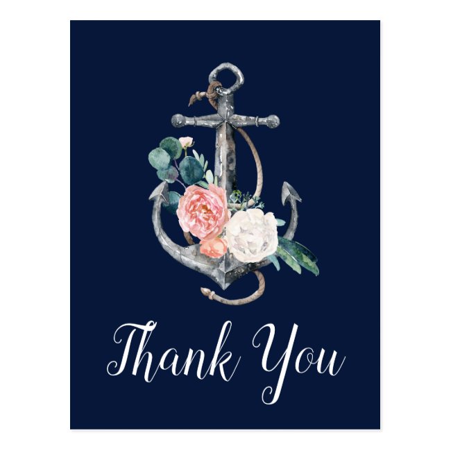 Floral Anchor | Navy Summer Thank You Postcard