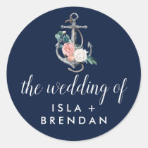 Floral Anchor Navy Summer The Wedding Of Classic Round Sticker
