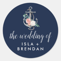 Floral Anchor Navy Summer The Wedding Of Classic Round Sticker