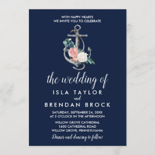 Floral Anchor Navy Summer The Wedding Of Invitation
