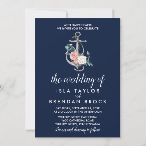 Floral Anchor  Navy Summer The Wedding Of Invitation