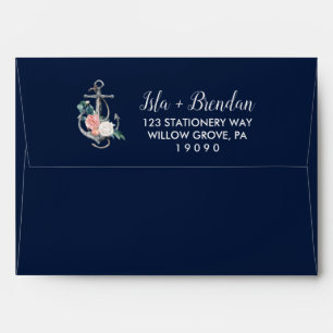 Floral Anchor Navy Summer Wedding Invitation Envelope