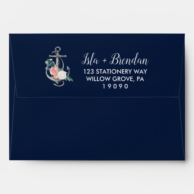 Floral Anchor | Navy Summer Wedding Invitation Envelope (Back (Top Flap))