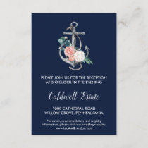 Floral Anchor Navy Summer Wedding Reception Card