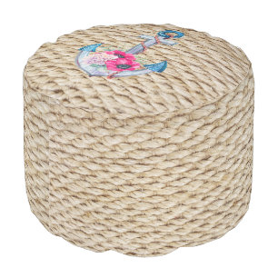Floral Anchor on Nautical Rope Pouf