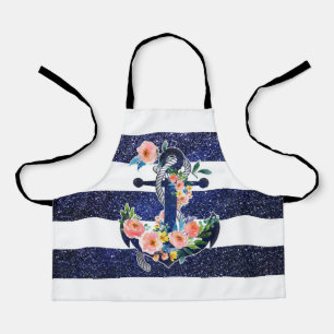 Floral anchor on striped background apron