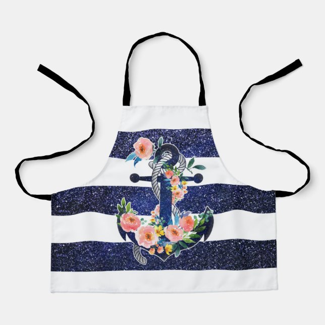 Floral anchor on striped background apron (Front)