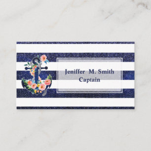 Floral anchor on striped background   business card