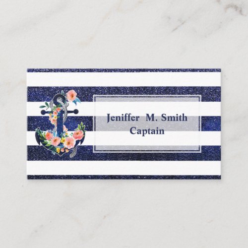 Floral anchor on striped background   business card