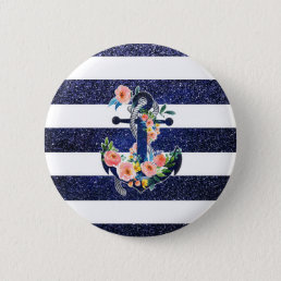Floral anchor on striped background button