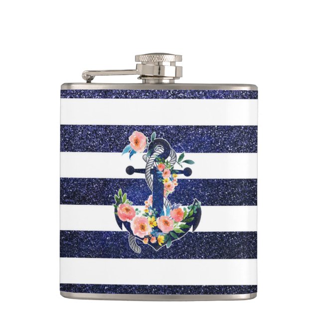 Floral anchor on striped background flask (Front)