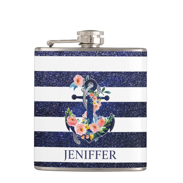 Floral anchor on striped background                flask (Front)