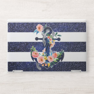 Floral anchor on striped background HP laptop skin
