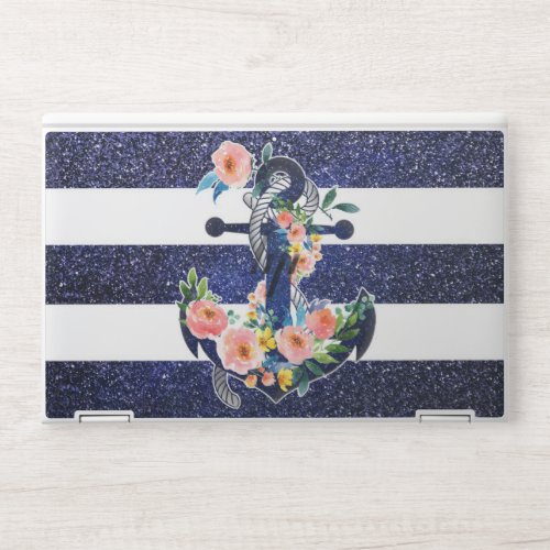 Floral anchor on striped background HP laptop skin