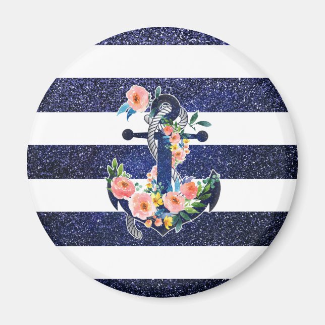 Floral anchor on striped background magnet (Front)