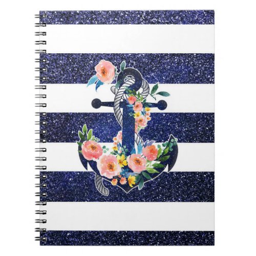 Floral anchor on striped background notebook