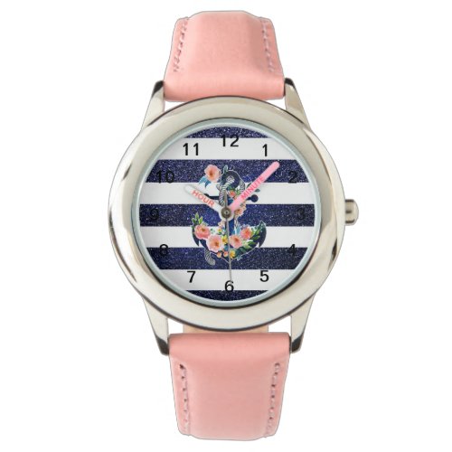Floral anchor on striped background watch