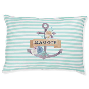 floral anchor preppy monogram pet bed