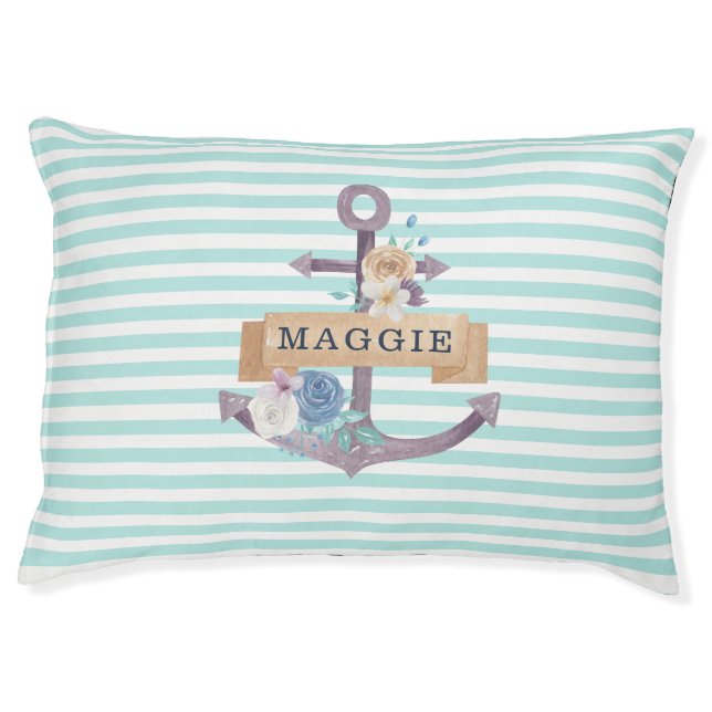floral anchor preppy monogram pet bed (Front)