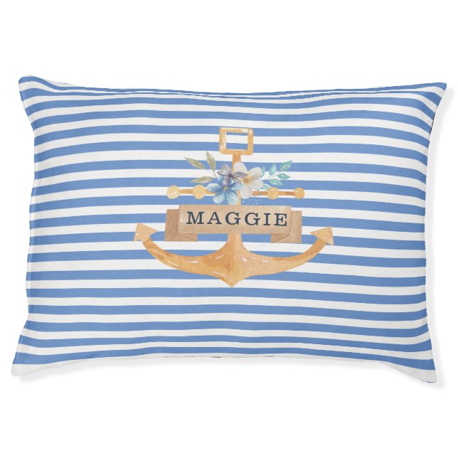 floral anchor preppy monogram pet bed (Front)