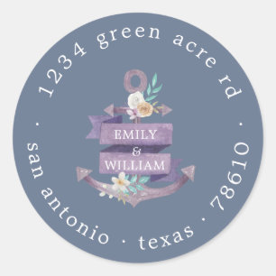 floral anchor purple monogram return address classic round sticker