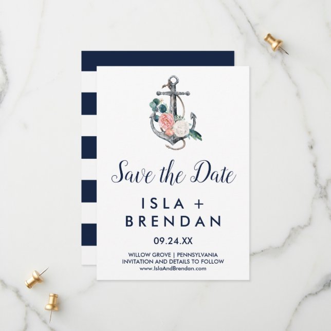 Floral Anchor | Summer Save the Date Card (Front/Back In Situ)