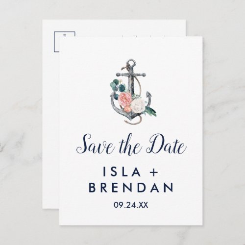 Floral Anchor  Summer Save the Date Postcard