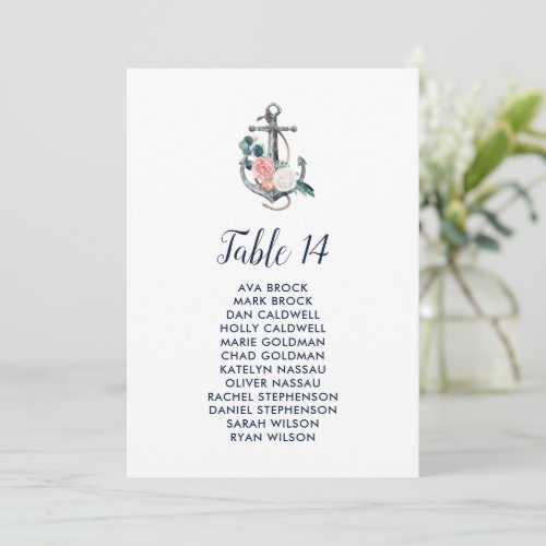 Floral Anchor  Summer Table Number Seating Chart